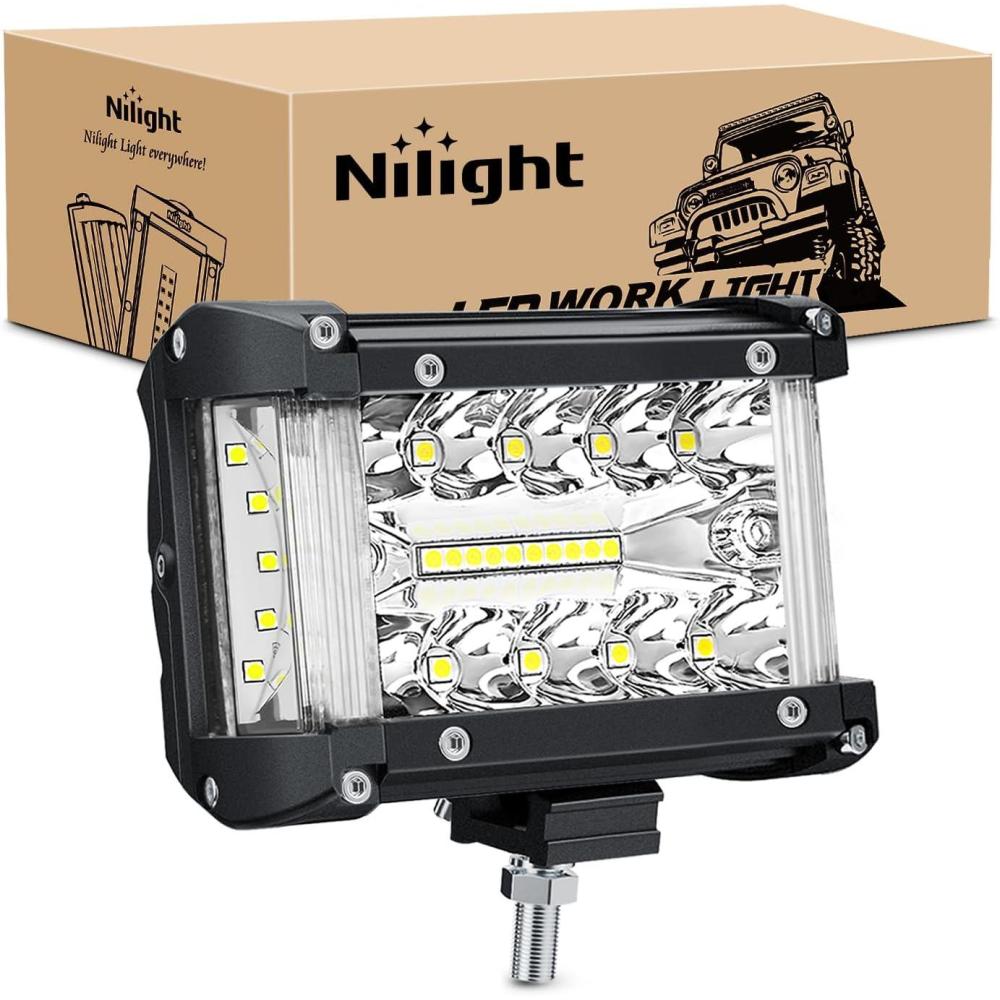 image:imageNilight 4Inch OffRoad LED Light Bar 2PCS 60W 3 Lighting Modes WhiteAmberWhiteampAmber Driving Fog Light Spot Flood Lights with 18AWG Wiring Harness for Truck Car ATV SUV Jeep BoatWhite Side Shooter