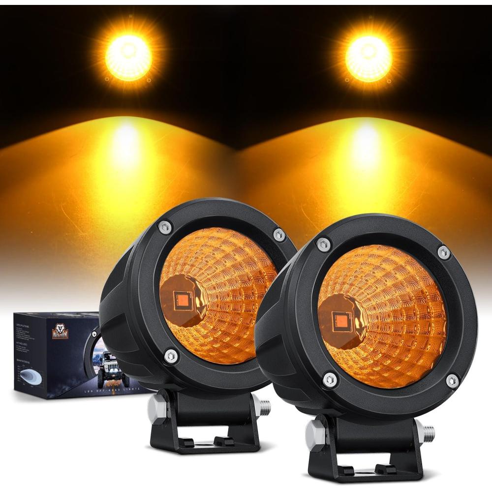 image:imageNilight Amber LED Light Pods 2 PCS 3 Flood Round Offroad Driving Auxiliary Fog Lights Builtin EMC w18AWG DT Wiring Harness Kit for Motorcycle SUV ATV Truck BoatAmber Led Pods 2Pcs