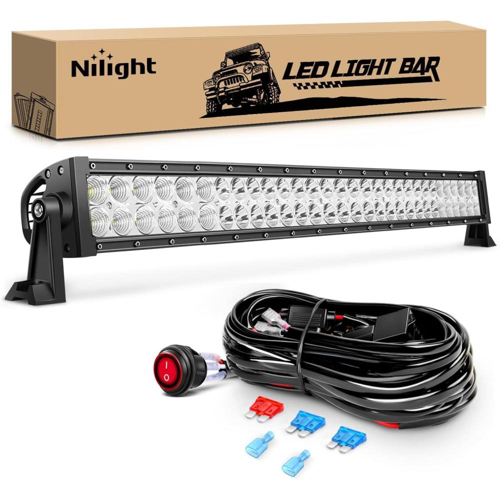 image:imageNilight LED Light Bar 32Inch 180W Spot Flood Combo Driving Upper Windshield Roof Lighting with 12V 16AWG Wiring Harness Kit for Truck Tractor Trailer Pickup SUV 4x4 Van Camper