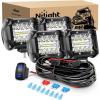 Nilight 4 Inch Yellow LED Light Pods 2PCS Triple Row 60W Flood Spot Combo Offroad Driving Fog Lighting for 12V 24V Pickup Truck ATV UTV SUV(4Pcs Led Pods+ Wiring)