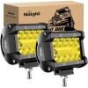 Nilight 4 Inch Yellow LED Light Pods 2PCS Triple Row 60W Flood Spot Combo Offroad Driving Fog Lighting for 12V 24V Pickup Truck ATV UTV SUV(Black housing)
