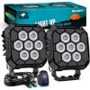 Nilight LED Pod Light 2 PCS 3.8 Inch 45 W 9 LED Square Hyper Flood Beam Offroad Driving Lights w/16 AWG Rocker Switch Wiring Harness Kit for Truck Motorbike Boat ATV UTV(3.8″ 9LED Flood Pods w/Wiring Kit)