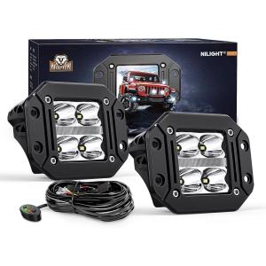 Nilight 2 PCS Flush Mount LED Pod Lights with DRL, 4.8 Inch Spot Beam 20 W 2510LM Backup Reverse Offroad Driving Fog Light w/ 16AWG Wiring kit for 4×4 Truck SUV Jeep(Flush Mount LED with White DRL)