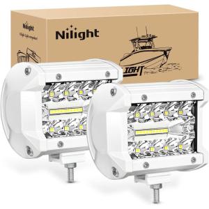 Nilight 4 Inch Yellow LED Light Pods 2PCS Triple Row 60W Flood Spot Combo Offroad Driving Fog Lighting for 12V 24V Pickup Truck ATV UTV SUV(2Pcs White Shell with White Light)