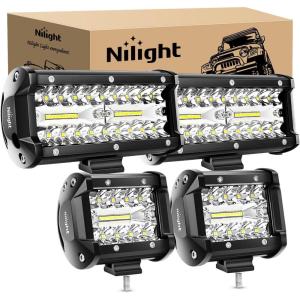 Nilight 4 Inch Yellow LED Light Pods 2PCS Triple Row 60W Flood Spot Combo Offroad Driving Fog Lighting for 12V 24V Pickup Truck ATV UTV SUV(4.3Inch Pods+ 6.5 Inch Pods White)