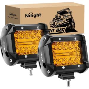 Nilight 4 Inch Yellow LED Light Pods 2PCS Triple Row 60W Flood Spot Combo Offroad Driving Fog Lighting for 12V 24V Pickup Truck ATV UTV SUV(Amber Led Pods)