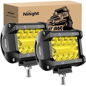 Nilight 4 Inch Yellow LED Light Pods 2PCS Triple Row 60W Flood Spot Combo Offroad Driving Fog Lighting for 12V 24V Pickup Truck ATV UTV SUV(Black housing)