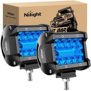 Nilight 4 Inch Yellow LED Light Pods 2PCS Triple Row 60W Flood Spot Combo Offroad Driving Fog Lighting for 12V 24V Pickup Truck ATV UTV SUV(Blue Led Pods)
