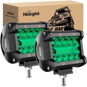 Nilight 4 Inch Yellow LED Light Pods 2PCS Triple Row 60W Flood Spot Combo Offroad Driving Fog Lighting for 12V 24V Pickup Truck ATV UTV SUV(Green Led Pods)