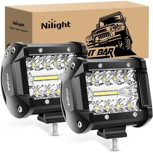 Nilight 4 Inch Yellow LED Light Pods 2PCS Triple Row 60W Flood Spot Combo Offroad Driving Fog Lighting for 12V 24V Pickup Truck ATV UTV SUV(Led Pods)