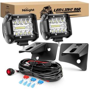 Nilight 4 Inch Yellow LED Light Pods 2PCS Triple Row 60W Flood Spot Combo Offroad Driving Fog Lighting for 12V 24V Pickup Truck ATV UTV SUV(Led Pods+ Wiring +JK Mounting)