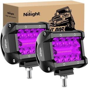 Nilight 4 Inch Yellow LED Light Pods 2PCS Triple Row 60W Flood Spot Combo Offroad Driving Fog Lighting for 12V 24V Pickup Truck ATV UTV SUV(Purple Led Pods)