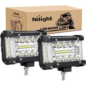Nilight 4Inch Off-Road LED Light Bar, 2PCS 60W 3 Lighting Modes (White/Amber/White&Amber) Driving Fog Light Spot Flood Lights with 18AWG Wiring Harness for Truck Car ATV SUV Jeep Boat(Side Shooter Light 2Pcs)