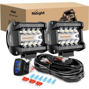 Nilight 4Inch Off-Road LED Light Bar, 2PCS 60W 3 Lighting Modes (White/Amber/White&Amber) Driving Fog Light Spot Flood Lights with 18AWG Wiring Harness for Truck Car ATV SUV Jeep Boat(Amber White 3 modes)