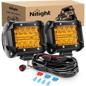 Nilight 4Inch Off-Road LED Light Bar, 2PCS 60W 3 Lighting Modes (White/Amber/White&Amber) Driving Fog Light Spot Flood Lights with 18AWG Wiring Harness for Truck Car ATV SUV Jeep Boat(Amber 2PCS with Wiring Harness)
