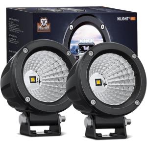 Nilight Amber LED Light Pods 2 PCS 3″ Flood Round Offroad Driving Auxiliary Fog Lights Built-in EMC w/18AWG DT Wiring Harness Kit for Motorcycle SUV ATV Truck Boat(White Led Pods 2Pcs)
