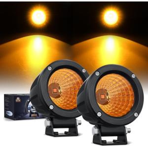 Nilight Amber LED Light Pods 2 PCS 3″ Flood Round Offroad Driving Auxiliary Fog Lights Built-in EMC w/18AWG DT Wiring Harness Kit for Motorcycle SUV ATV Truck Boat(Amber Led Pods 2Pcs)