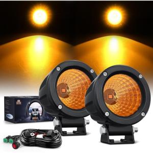 Nilight Amber LED Light Pods 2 PCS 3″ Flood Round Offroad Driving Auxiliary Fog Lights Built-in EMC w/18AWG DT Wiring Harness Kit for Motorcycle SUV ATV Truck Boat(Amber Led Pods 2Pcs +Wiring Harness)