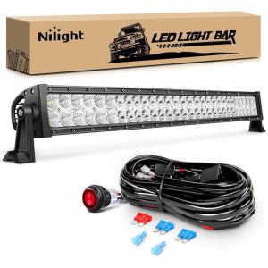 Nilight LED Light Bar 32Inch 180W Spot Flood Combo Driving Upper Windshield Roof Lighting with 12V 16AWG Wiring Harness Kit for Truck Tractor Trailer Pickup SUV 4×4 Van Camper