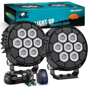 Nilight LED Pod Light 2 PCS 3.8 Inch 45 W 9 LED Square Hyper Flood Beam Offroad Driving Lights w/16 AWG Rocker Switch Wiring Harness Kit for Truck Motorbike Boat ATV UTV(4.1″ 9LED Flood Pods w/Wiring Kit)