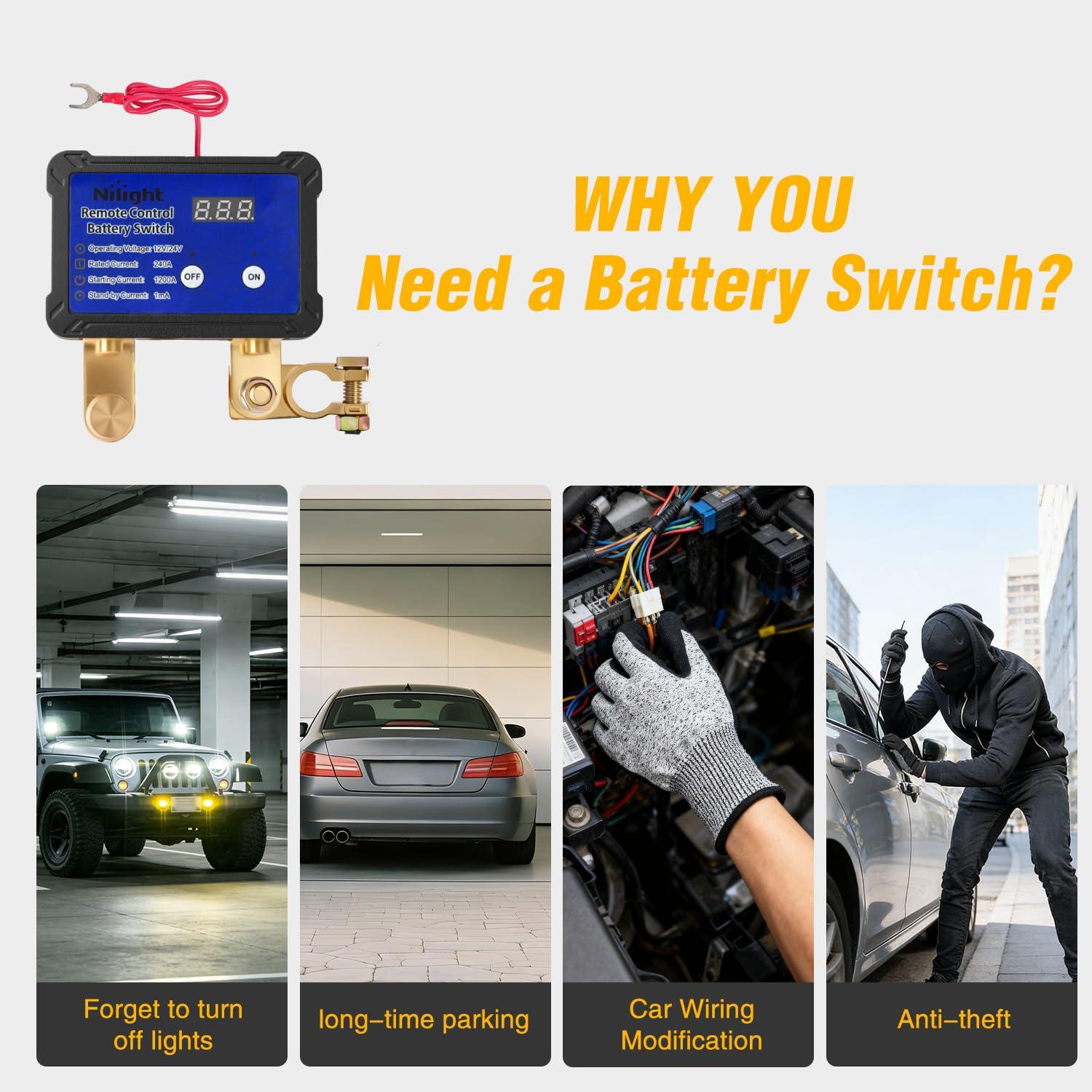 image:imageNilight 240A Remote Battery Disconnect Switch 12V 24V Car Smart AntiTheft Kill Switches Upgrade Prevent Power Drain Wireless Remote Control Relay Fobs Voltmeter Display for Auto Cars Truck RV Boat