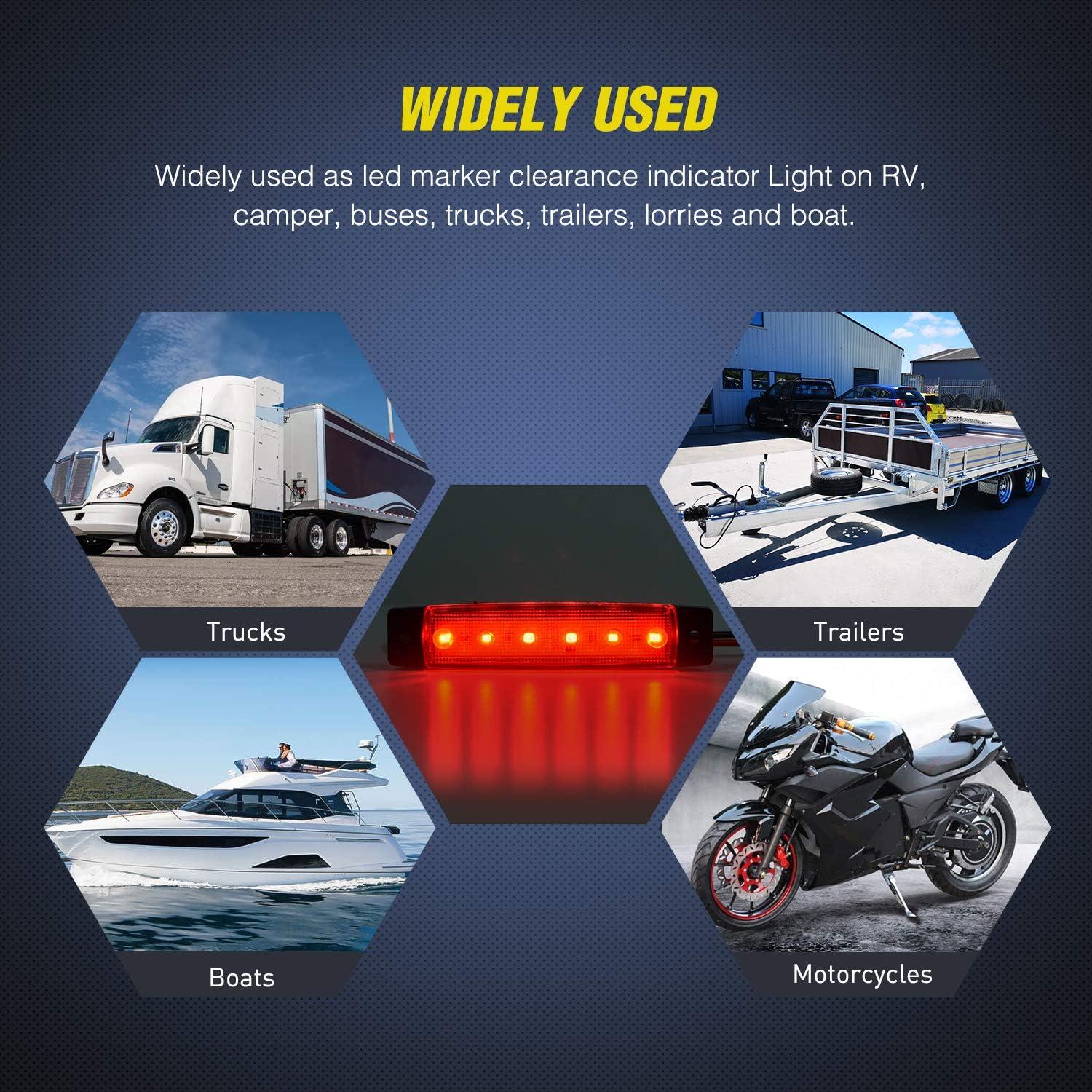 image:imageNilight 25 Inch Oval Side Marker Clearance Light 2 LED 8 Pack White Lens Amber Light 80LM High Lumen Waterproof Surface Mount 12V Direct Wire for Truck Trailer Boat RV SemiAmberRed Universal