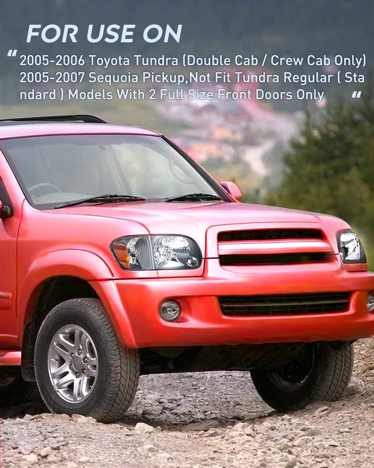 image:imageNilight Headlight Assembly Compatible for 2005 2006 Toyota Tundra 4 Door Double Crew Cab 2007 Sequoia Pickup Replacement Chrome Housing Clear Reflector Driver Passenger SideBlack Housing Amber Reflector