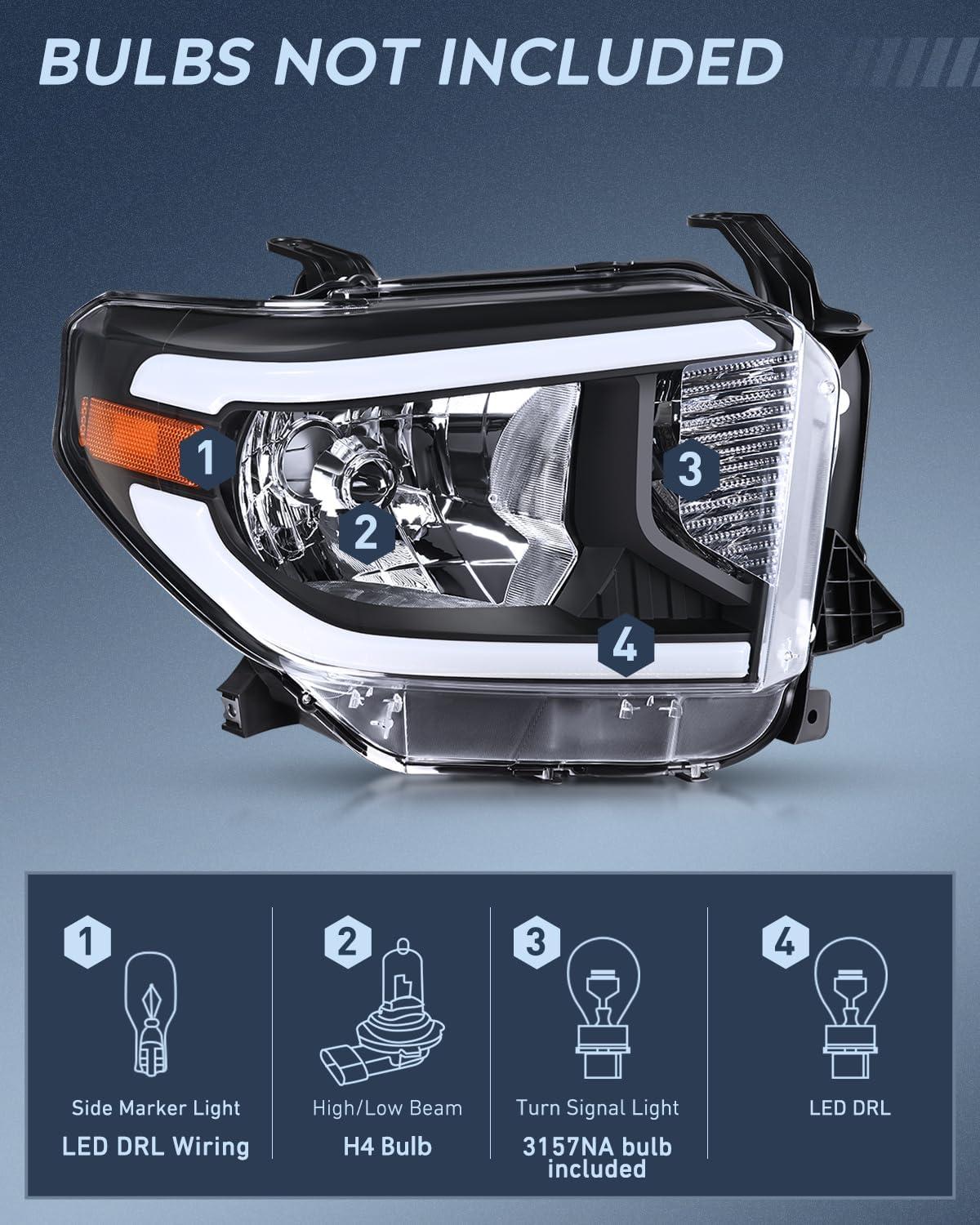 image:imageNilight Headlight Assembly Compatible for 2005 2006 Toyota Tundra 4 Door Double Crew Cab 2007 Sequoia Pickup Replacement Chrome Housing Clear Reflector Driver Passenger SideBlack Housing Amber Reflector