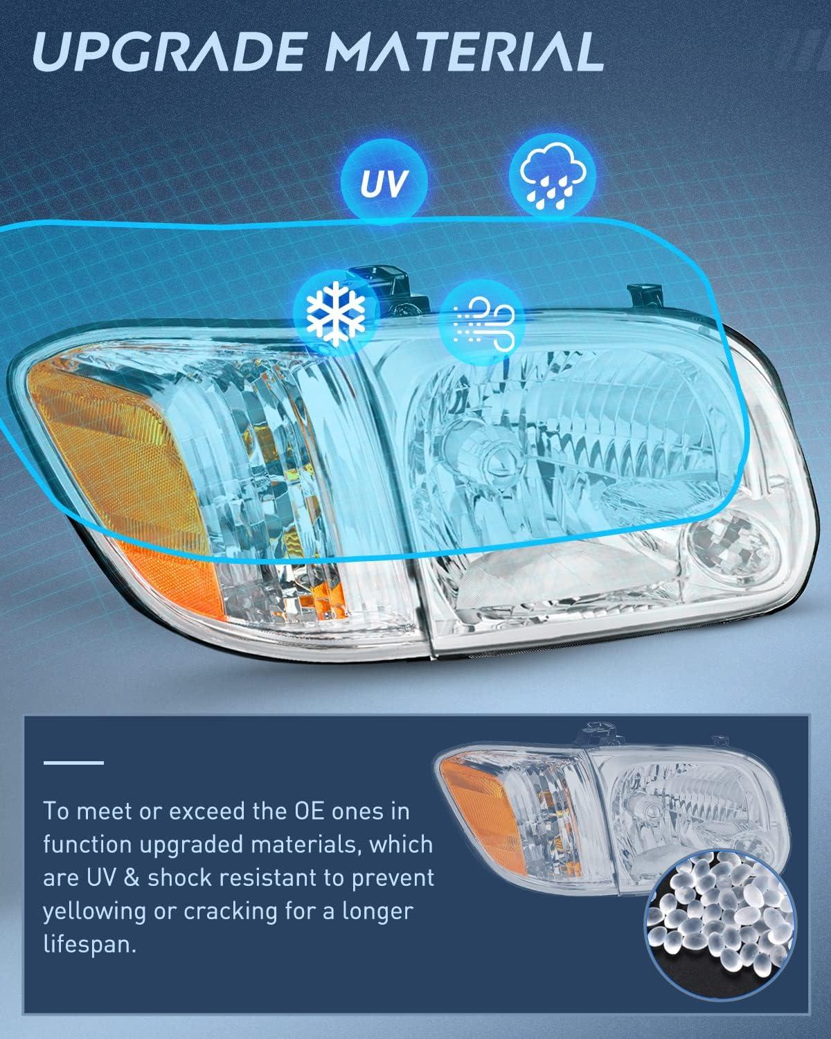 image:imageNilight Headlight Assembly Compatible for 2005 2006 Toyota Tundra 4 Door Double Crew Cab 2007 Sequoia Pickup Replacement Chrome Housing Clear Reflector Driver Passenger SideChrome Housing Amber Reflector