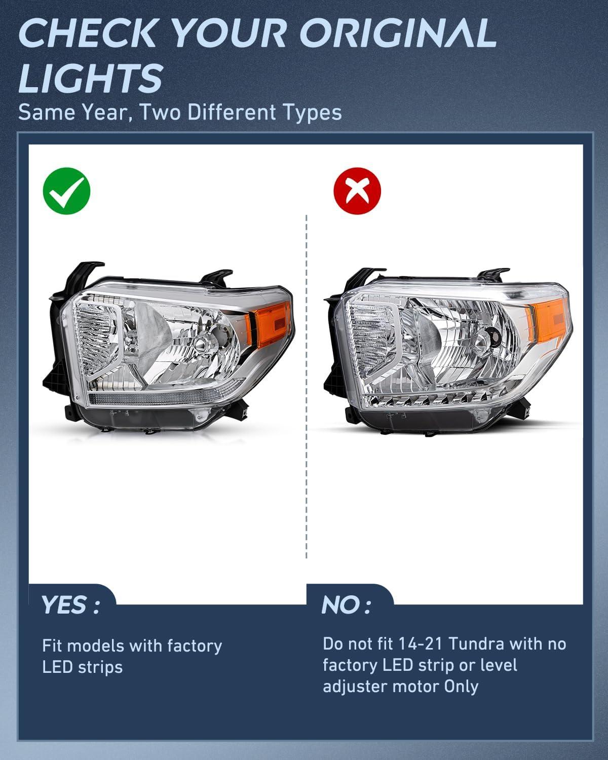 image:imageNilight Headlight Assembly Compatible for 2005 2006 Toyota Tundra 4 Door Double Crew Cab 2007 Sequoia Pickup Replacement Chrome Housing Clear Reflector Driver Passenger SideChrome Housing Amber Reflector