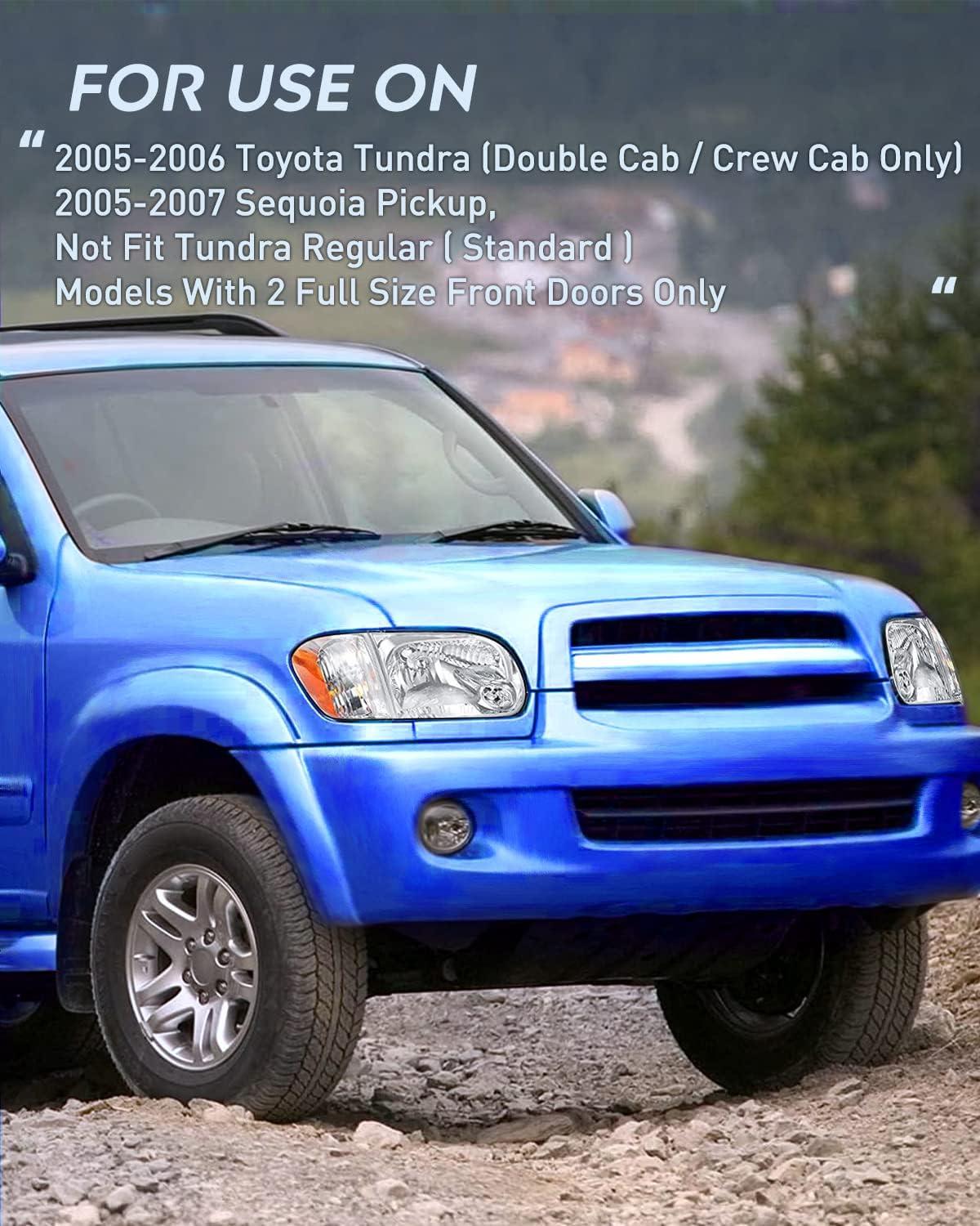 image:imageNilight Headlight Assembly Compatible for 2005 2006 Toyota Tundra 4 Door Double Crew Cab 2007 Sequoia Pickup Replacement Chrome Housing Clear Reflector Driver Passenger SideChrome Housing Amber Reflector