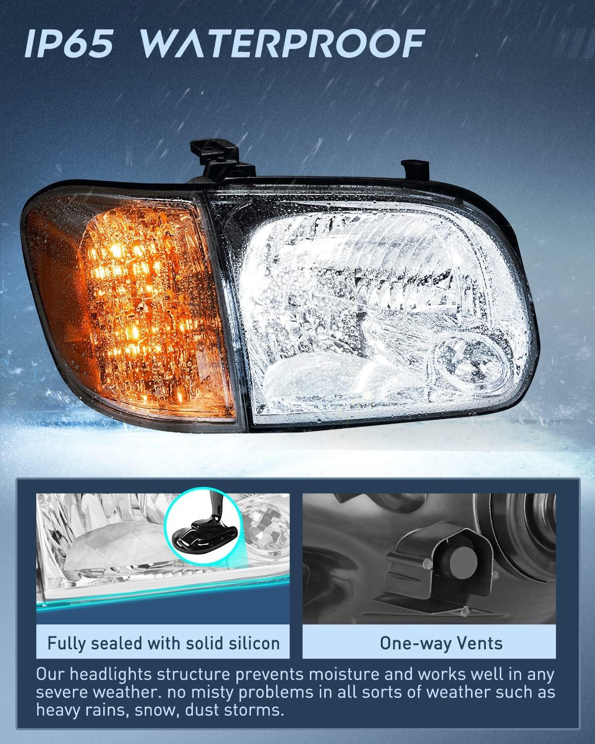 image:imageNilight Headlight Assembly Compatible for 2005 2006 Toyota Tundra 4 Door Double Crew Cab 2007 Sequoia Pickup Replacement Chrome Housing Clear Reflector Driver Passenger SideChrome Housing Amber Reflector