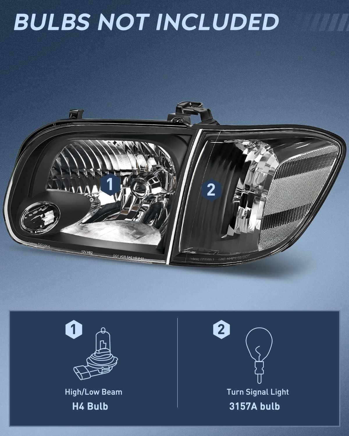 image:imageNilight Headlight Assembly Compatible for 2005 2006 Toyota Tundra 4 Door Double Crew Cab 2007 Sequoia Pickup Replacement Chrome Housing Clear Reflector Driver Passenger SideBlack Housing Clear Reflector