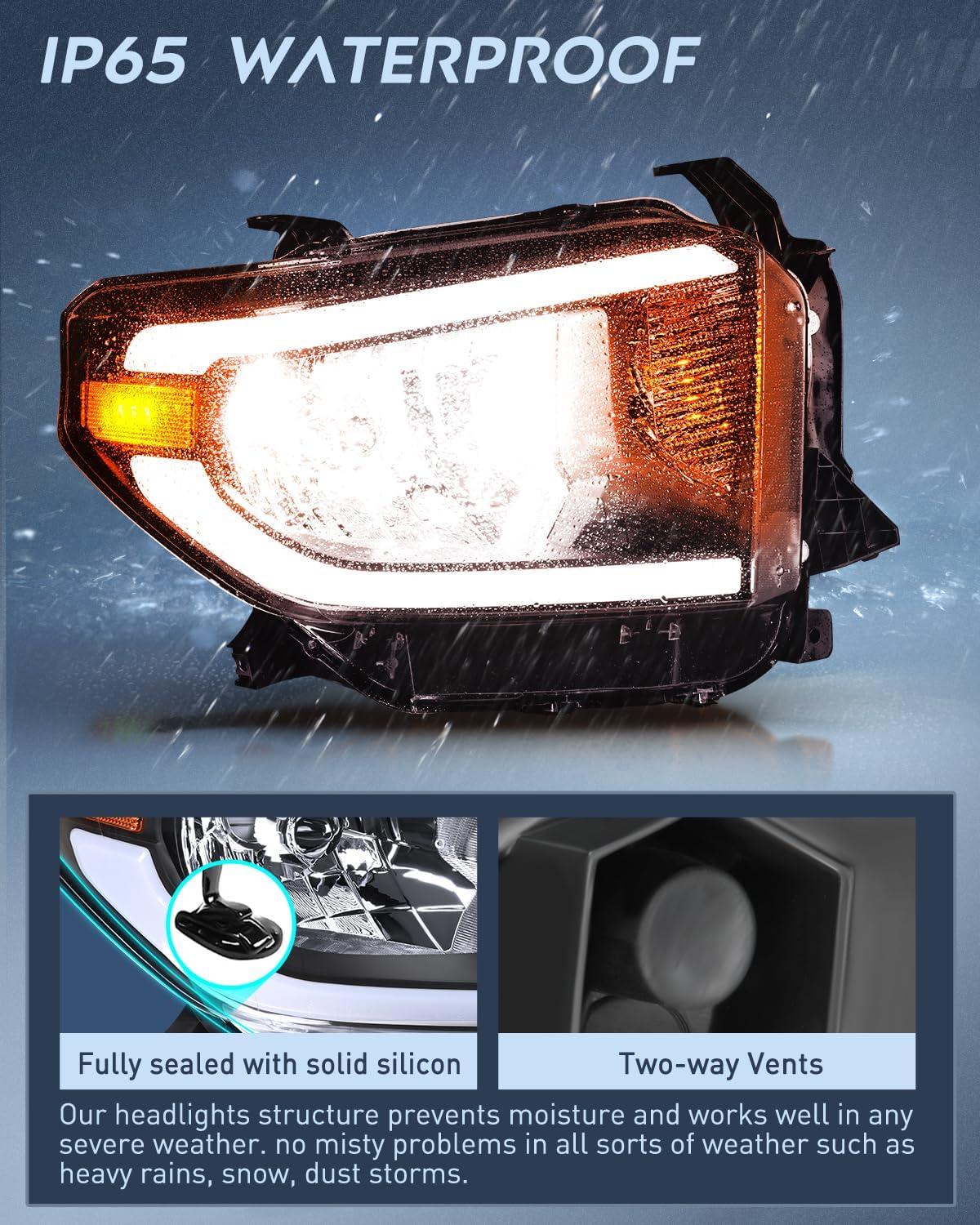 image:imageNilight Headlight Assembly Compatible for 2005 2006 Toyota Tundra 4 Door Double Crew Cab 2007 Sequoia Pickup Replacement Chrome Housing Clear Reflector Driver Passenger SideBlack Housing Amber Reflector