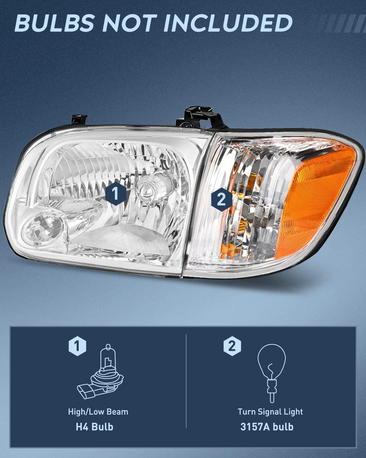 image:imageNilight Headlight Assembly Compatible for 2005 2006 Toyota Tundra 4 Door Double Crew Cab 2007 Sequoia Pickup Replacement Chrome Housing Clear Reflector Driver Passenger SideChrome Housing Amber Reflector