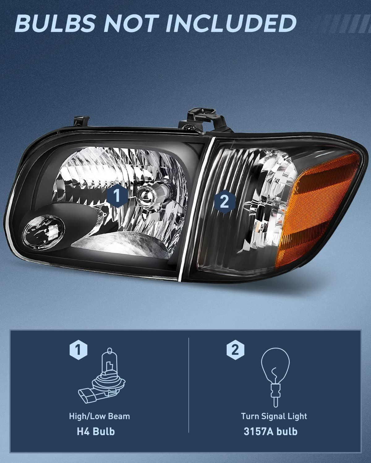 image:imageNilight Headlight Assembly Compatible for 2005 2006 Toyota Tundra 4 Door Double Crew Cab 2007 Sequoia Pickup Replacement Chrome Housing Clear Reflector Driver Passenger SideBlack Housing Amber Reflector
