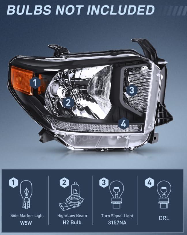 image:imageNilight Headlight Assembly Compatible for 2005 2006 Toyota Tundra 4 Door Double Crew Cab 2007 Sequoia Pickup Replacement Chrome Housing Clear Reflector Driver Passenger SideBlack Housing Amber Reflector