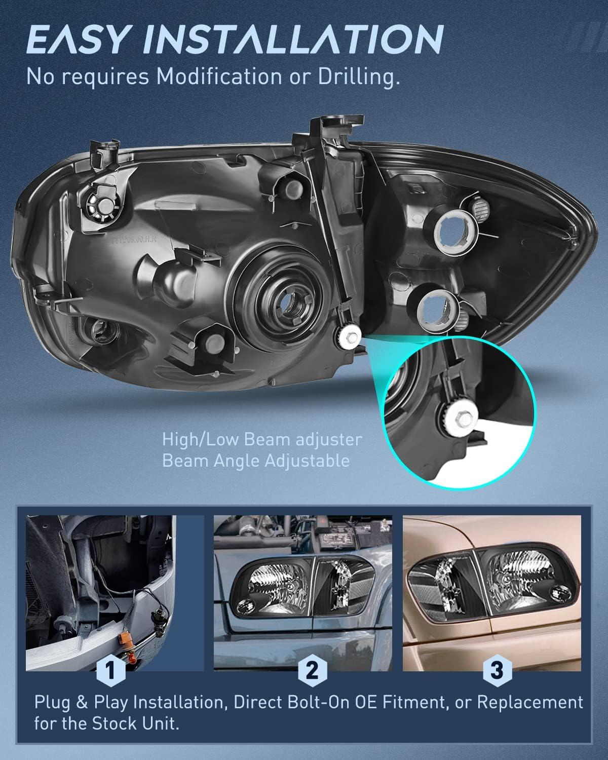 image:imageNilight Headlight Assembly Compatible for 2005 2006 Toyota Tundra 4 Door Double Crew Cab 2007 Sequoia Pickup Replacement Chrome Housing Clear Reflector Driver Passenger SideBlack Housing Clear Reflector