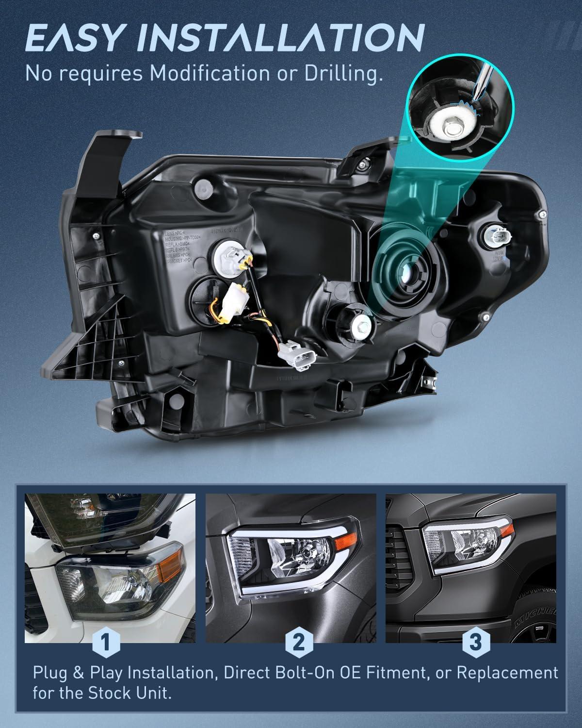 image:imageNilight Headlight Assembly Compatible for 2005 2006 Toyota Tundra 4 Door Double Crew Cab 2007 Sequoia Pickup Replacement Chrome Housing Clear Reflector Driver Passenger SideBlack Housing Amber Reflector