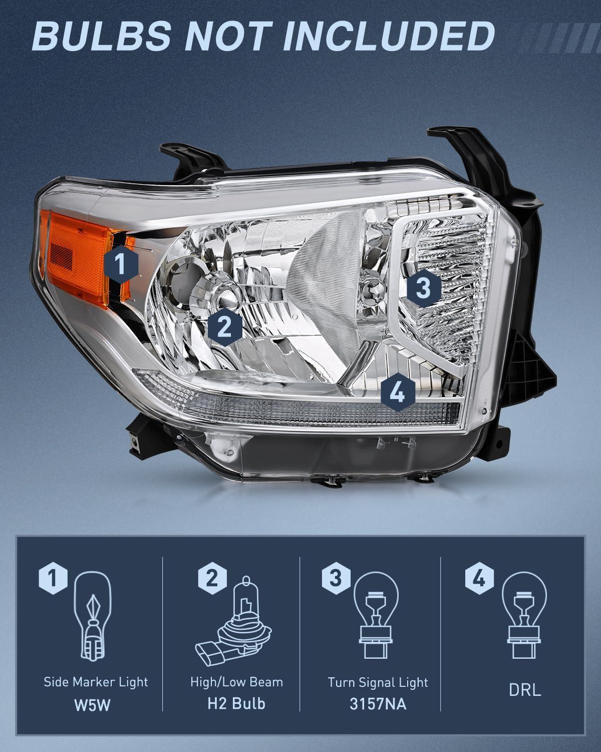 image:imageNilight Headlight Assembly Compatible for 2005 2006 Toyota Tundra 4 Door Double Crew Cab 2007 Sequoia Pickup Replacement Chrome Housing Clear Reflector Driver Passenger SideChrome Housing Amber Reflector