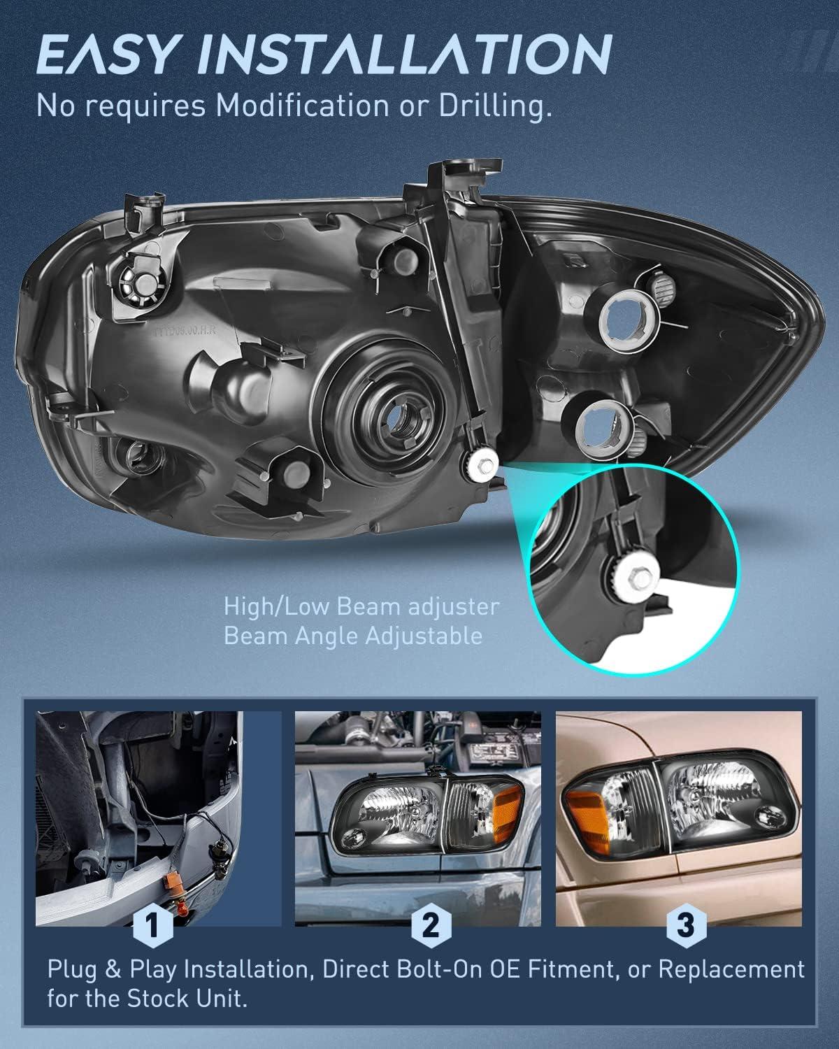image:imageNilight Headlight Assembly Compatible for 2005 2006 Toyota Tundra 4 Door Double Crew Cab 2007 Sequoia Pickup Replacement Chrome Housing Clear Reflector Driver Passenger SideBlack Housing Amber Reflector