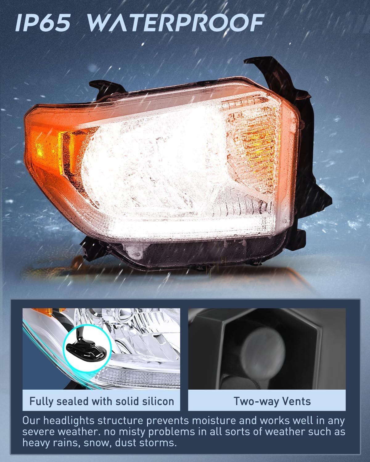 image:imageNilight Headlight Assembly Compatible for 2005 2006 Toyota Tundra 4 Door Double Crew Cab 2007 Sequoia Pickup Replacement Chrome Housing Clear Reflector Driver Passenger SideChrome Housing Amber Reflector