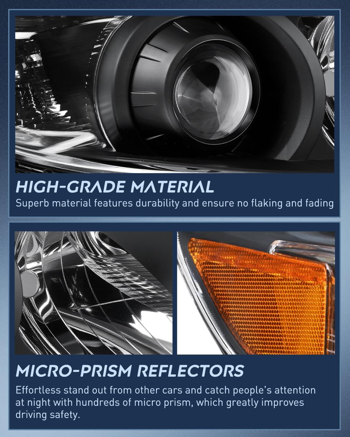 image:imageNilight Headlight Assembly Compatible with 2004 2005 Toyota Sienna Black Housing Amber Reflector Upgraded Clear Lens Headlights Replacement Driver and Passenger SideBlack Housing Amber Reflector