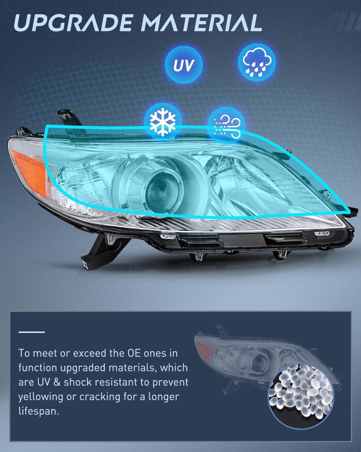 image:imageNilight Headlight Assembly Compatible with 2004 2005 Toyota Sienna Black Housing Amber Reflector Upgraded Clear Lens Headlights Replacement Driver and Passenger SideChrome Housing Amber Reflector