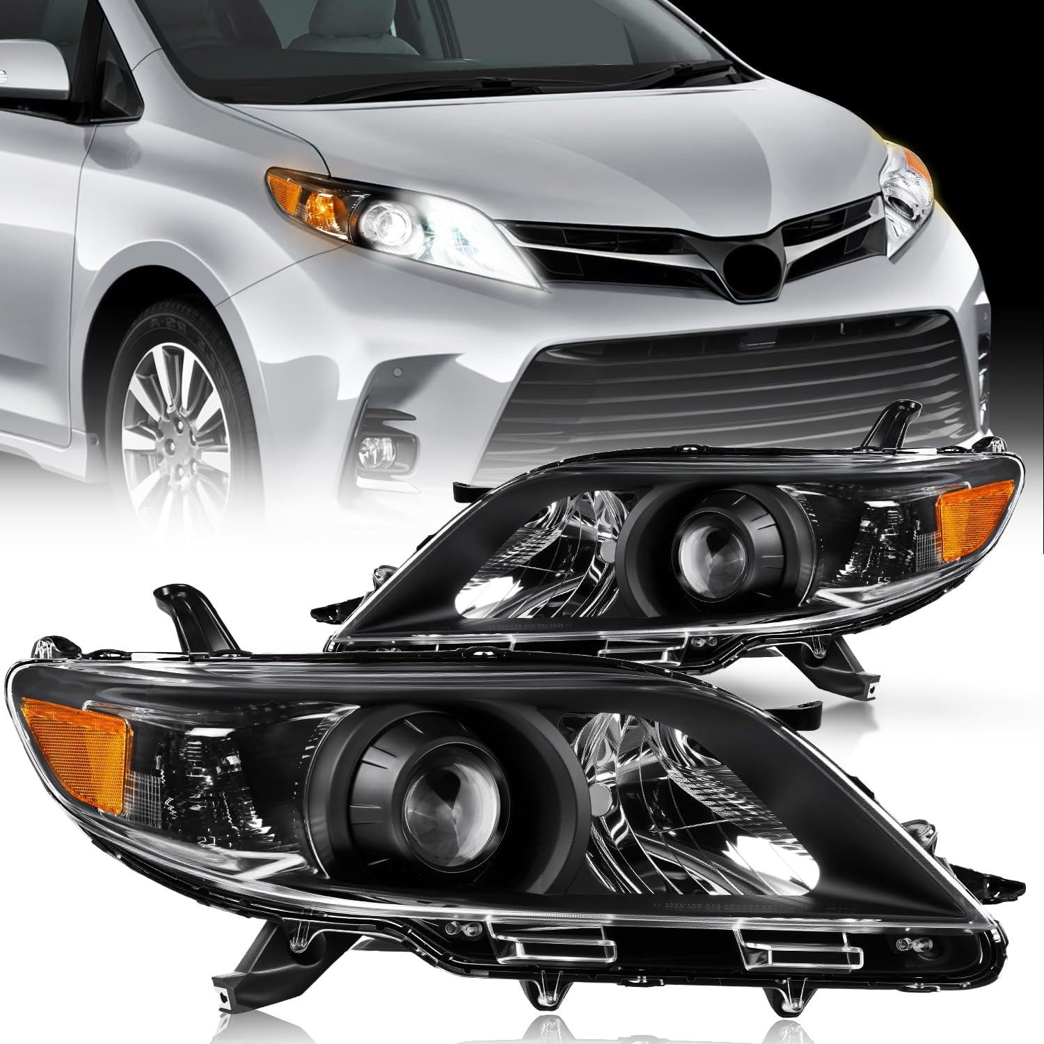 image:imageNilight Headlight Assembly Compatible with 2004 2005 Toyota Sienna Black Housing Amber Reflector Upgraded Clear Lens Headlights Replacement Driver and Passenger SideBlack Housing Amber Reflector