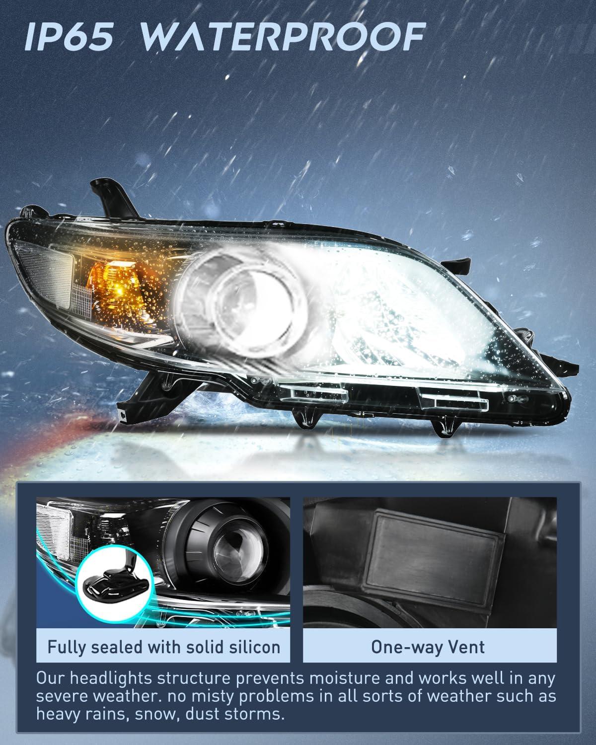 image:imageNilight Headlight Assembly Compatible with 2004 2005 Toyota Sienna Black Housing Amber Reflector Upgraded Clear Lens Headlights Replacement Driver and Passenger SideBlack Housing Clear Reflector