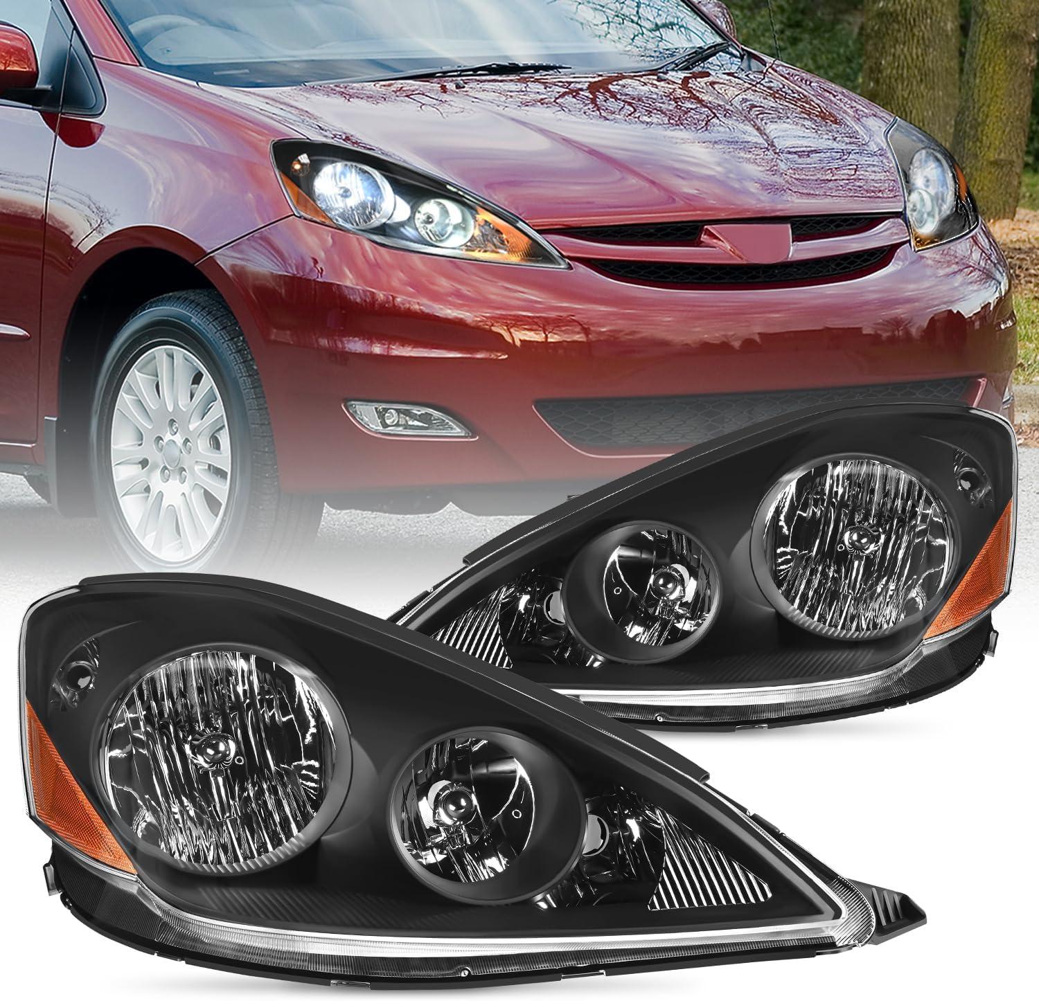 image:imageNilight Headlight Assembly Compatible with 2004 2005 Toyota Sienna Black Housing Amber Reflector Upgraded Clear Lens Headlights Replacement Driver and Passenger SideBlack Housing Amber Reflector