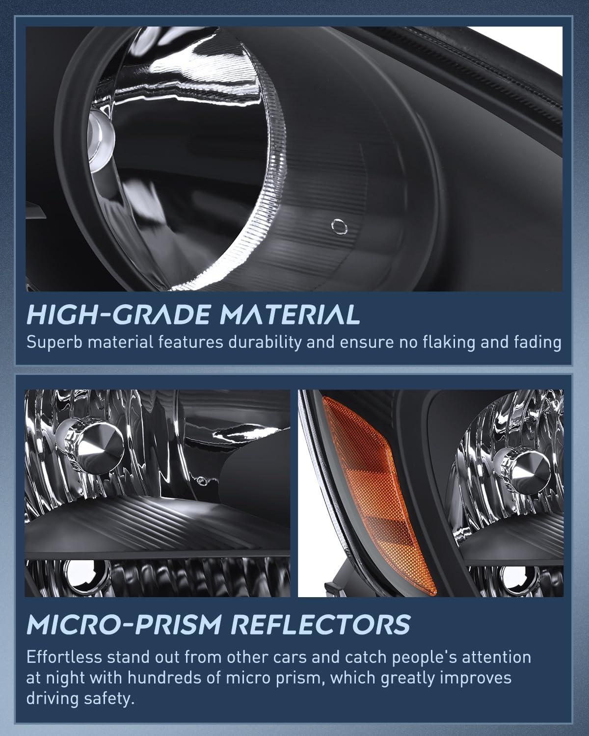 image:imageNilight Headlight Assembly Compatible with 2004 2005 Toyota Sienna Black Housing Amber Reflector Upgraded Clear Lens Headlights Replacement Driver and Passenger SideBlack Housing Amber Reflector