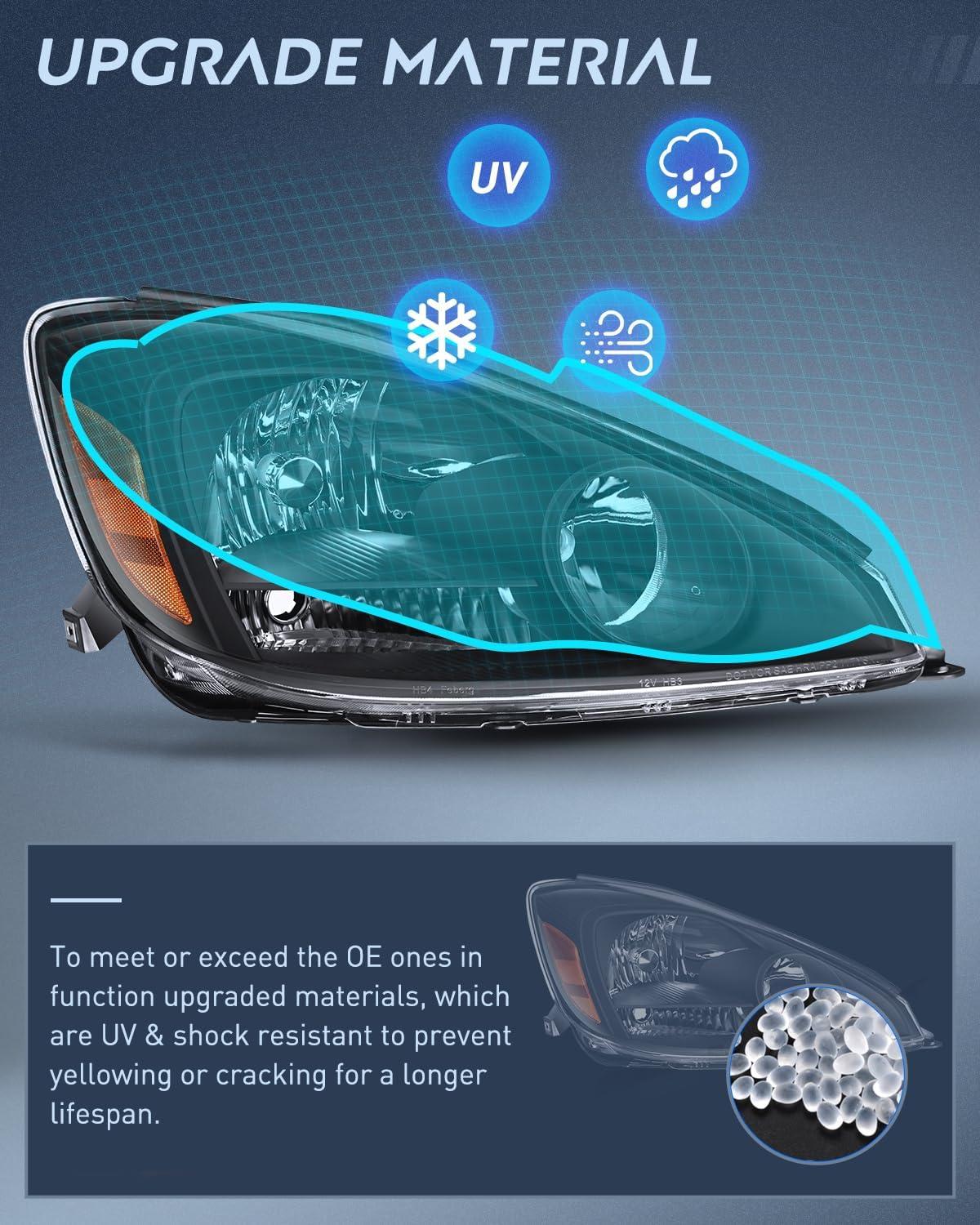 image:imageNilight Headlight Assembly Compatible with 2004 2005 Toyota Sienna Black Housing Amber Reflector Upgraded Clear Lens Headlights Replacement Driver and Passenger SideBlack Housing Amber Reflector
