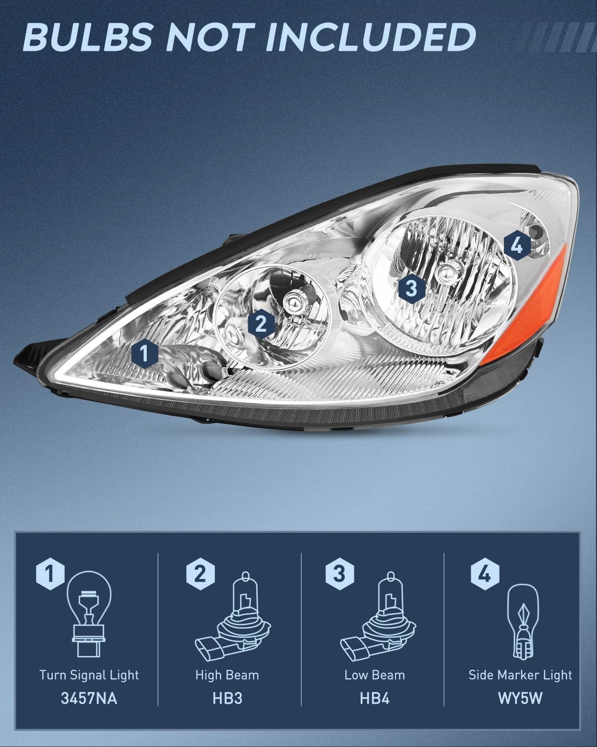 image:imageNilight Headlight Assembly Compatible with 2004 2005 Toyota Sienna Black Housing Amber Reflector Upgraded Clear Lens Headlights Replacement Driver and Passenger SideChrome Housing Amber Reflector